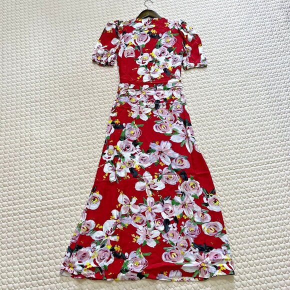 NWT Anthropologie Rosalia Red floral Wrap Midi Dress Size 6 - Picture 8 of 12